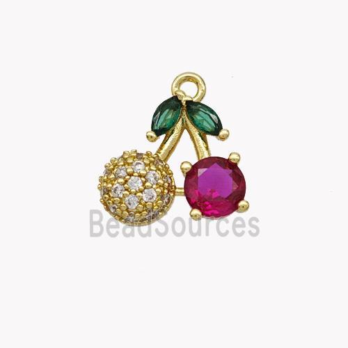 Copper Cherry Pendant Pave Zirconia Gold Plated