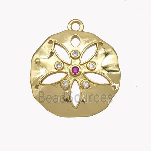 Copper Flower Pendant Pave Zirconia Gold Plated