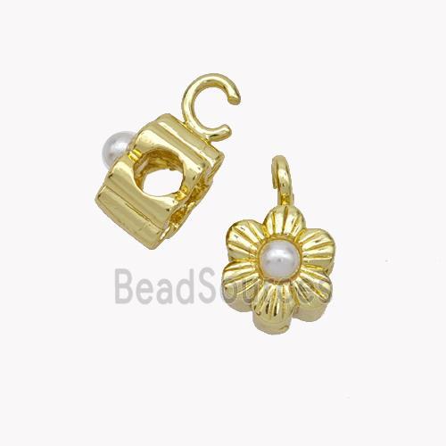 Copper Flower Bail Pave Pearlized Resin Gold Plated