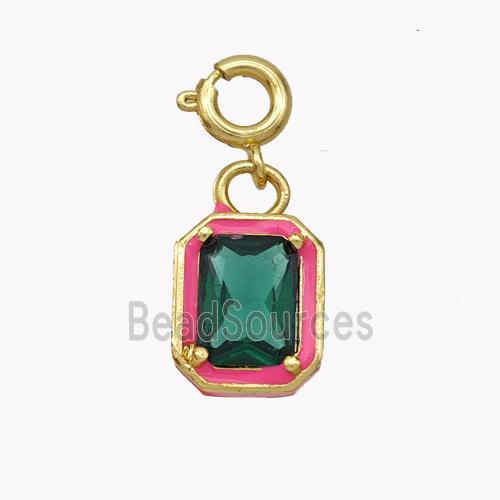 Copper Rectangle Pendant Pave Crystal Glass Red Enamel Gold Plated