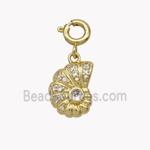 Nautilus Shell Charms Copper Pendant Pave Zirconia Gold Plated