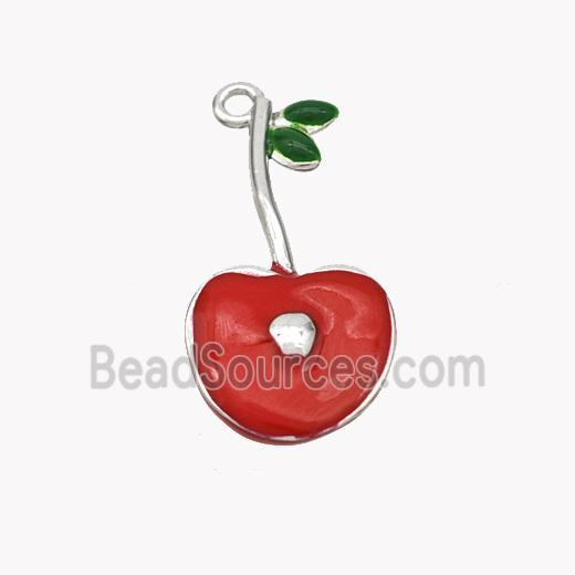 Copper Cherry Pendant Red Enamel Platinum Plated