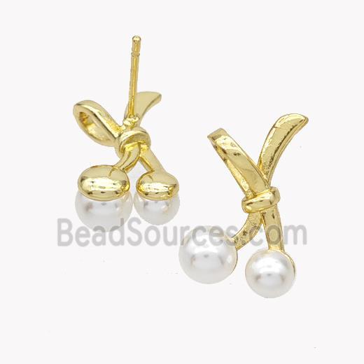 Copper Bowknot Stud Earrings Pave Pearlized Resin Gold Plated