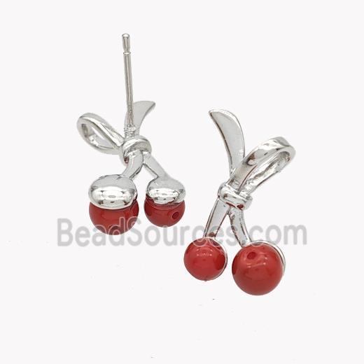 Copper Bowknot Stud Earrings Pave Pearlized Glass Platinum Plated