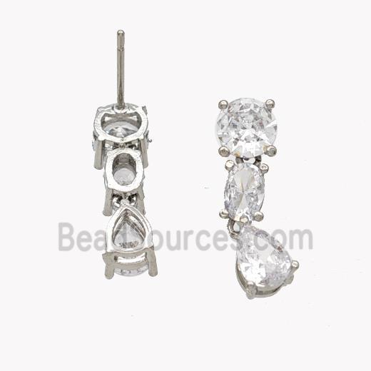 Copper Stud Earrings Pave Zirconia Platinum Plated