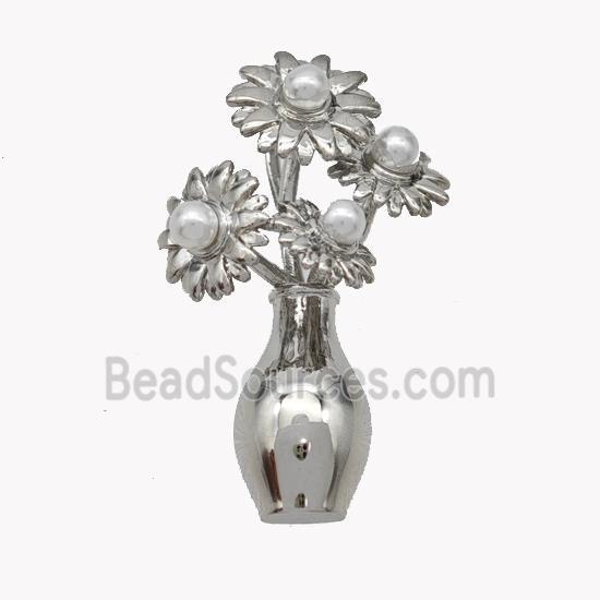 Copper Flower Pendant Pave Pearlized Resin Plant Platinum Plated