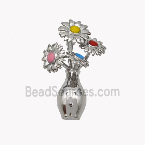 Copper Flower Pendant Multicolor Enamel Plant Platinum Plated