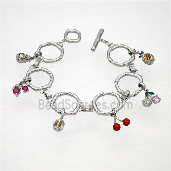 Copper Bracelets With Cherry Pave Zirconia Red Enamel Platinum Plated