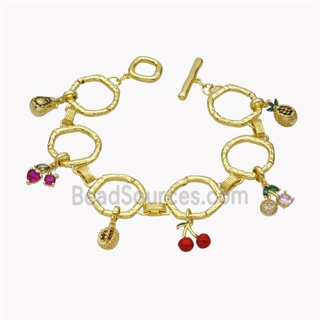 Copper Bracelets With Cherry Pave Zirconia Red Enamel Gold Plated