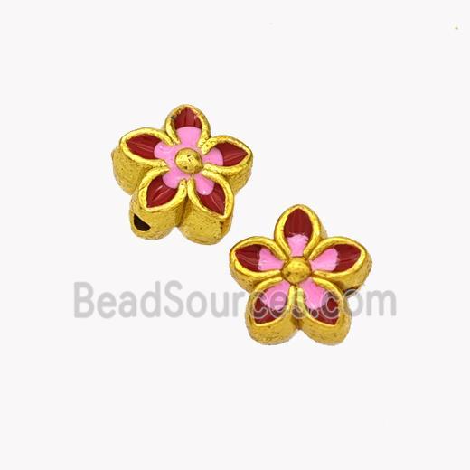 Copper Flower Beads Painted Gold Plated