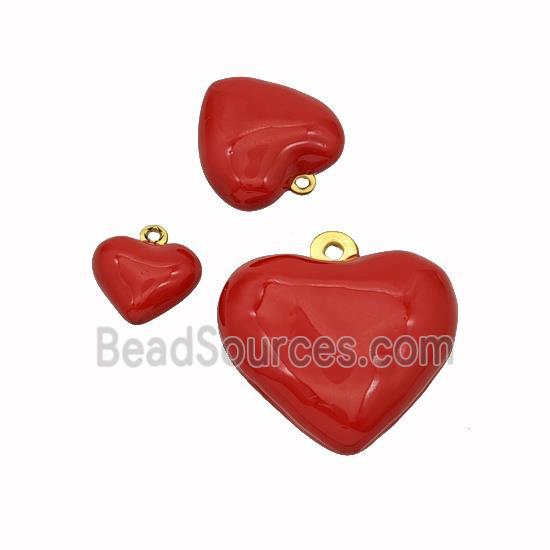 Copper Heart Pendant Red Enamel Gold Plated