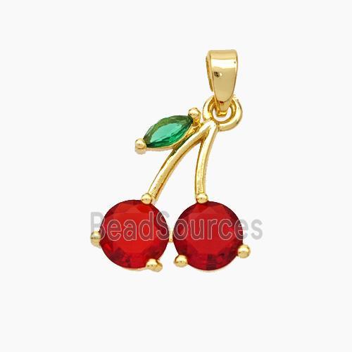 Copper Cherry Pendant Pave Crystal Glass Gold Plated