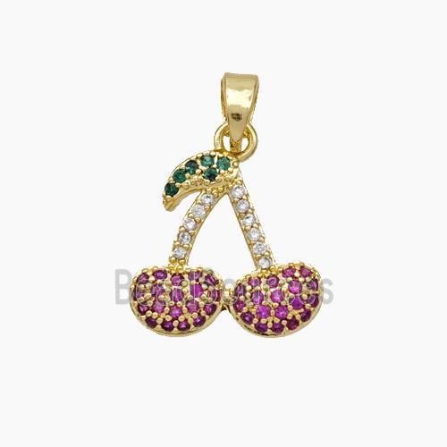 Copper Cherry Pendant Pave Zirconia Gold Plated