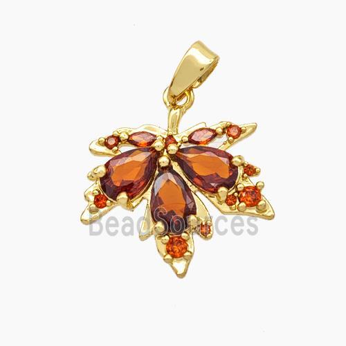 Copper Maple Leaf Pendant Pave Crystal Glass Gold Plated