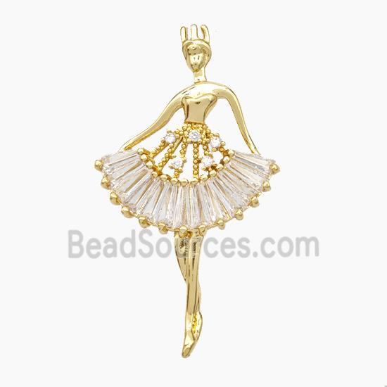 Copper Dancer Girl Pendant Micropave Zirconia Gold Plated