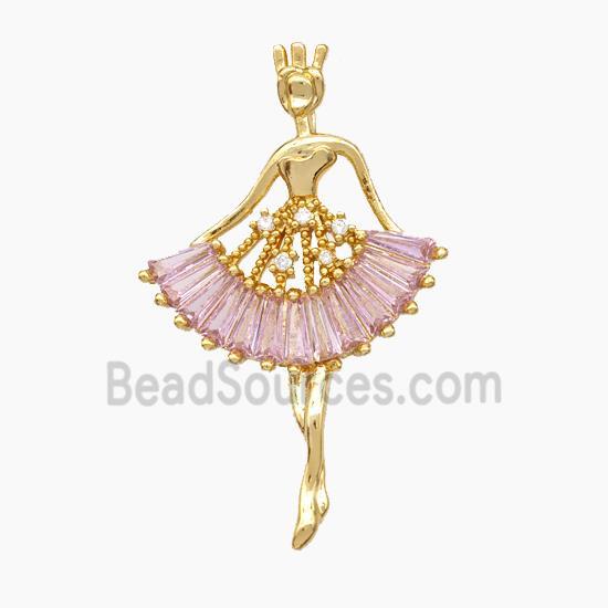 Copper Dancer Girl Pendant Micropave Zirconia Gold Plated