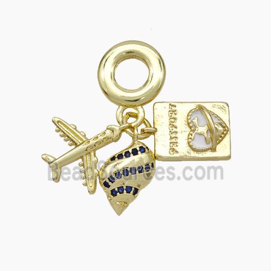 Copper Airplane Passport And Nautilus Shell Pendant Pave Zirconia Enamel Heart Gold Plated