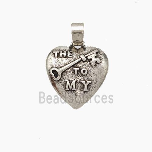 Copper Heart Key Pendant Antique Silver