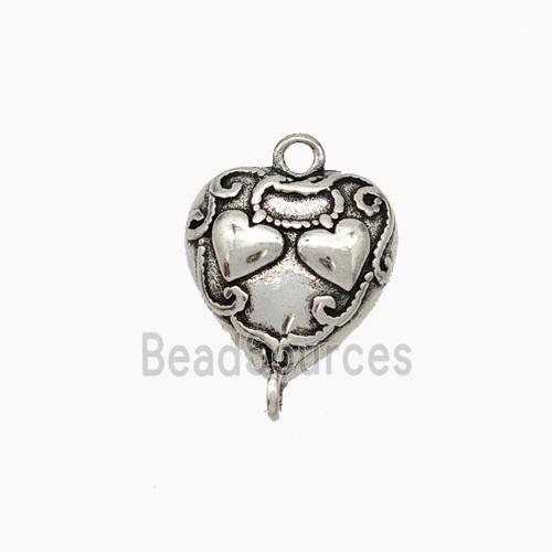 Copper Heart Connector Antique Silver