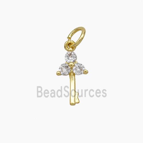 Copper Key Pendant Pave Zirconia Gold Plated