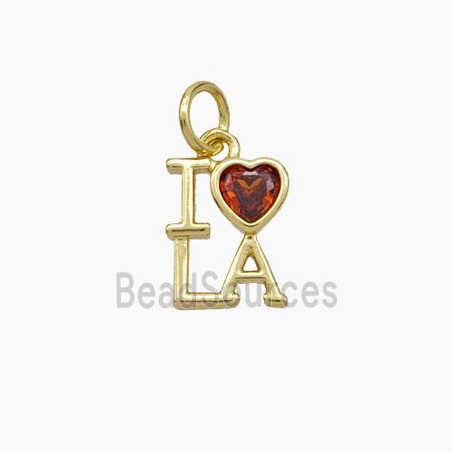 Copper LOVA Heart Pendant Pave Zirconia Gold Plated