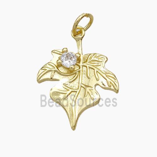 Copper Maple Leaf Pendant Pave Zirconia Gold Plated