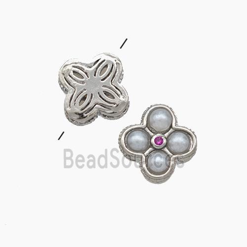 Copper Clover Beads Pave Pearlized Resin Platinum Plated