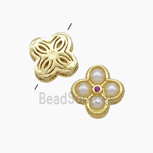 Copper Clover Beads Pave Pearlized Resin Gold Plated