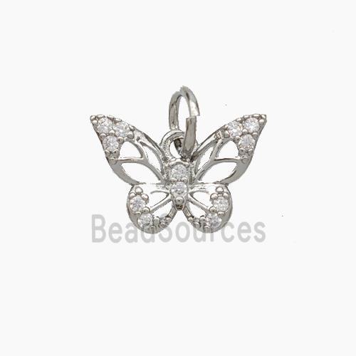 Copper Butterfly Pendant Micropave Zirconia Platinum Plated