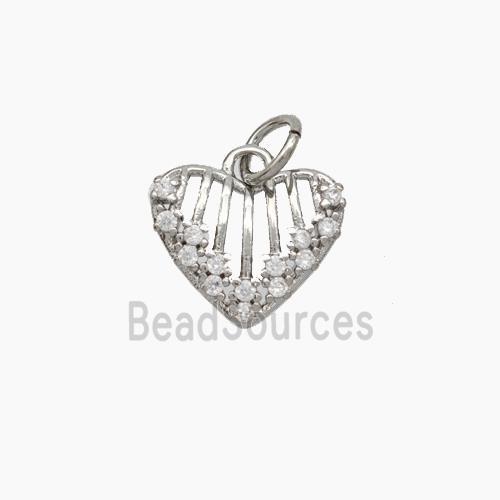 Copper Heart Pendant Micropave Zirconia Platinum Plated