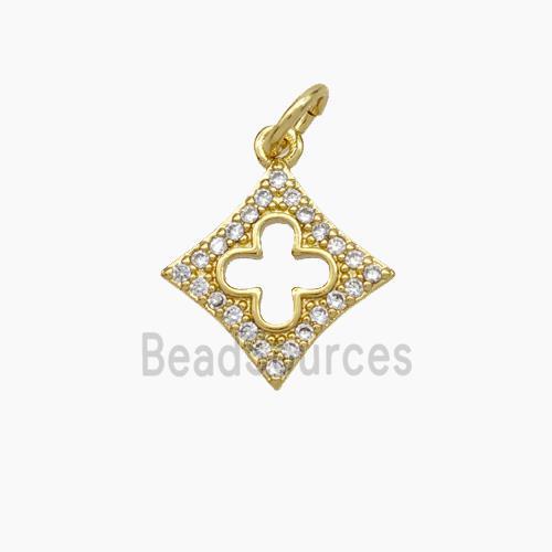 Copper Clover Pendant Micropave Zirconia Gold Plated