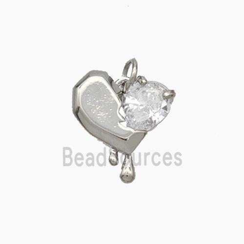 Copper Heart Pendant Pave Zirconia Platinum Plated