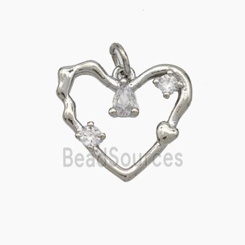 Copper Heart Pendant Pave Zirconia Platinum Plated