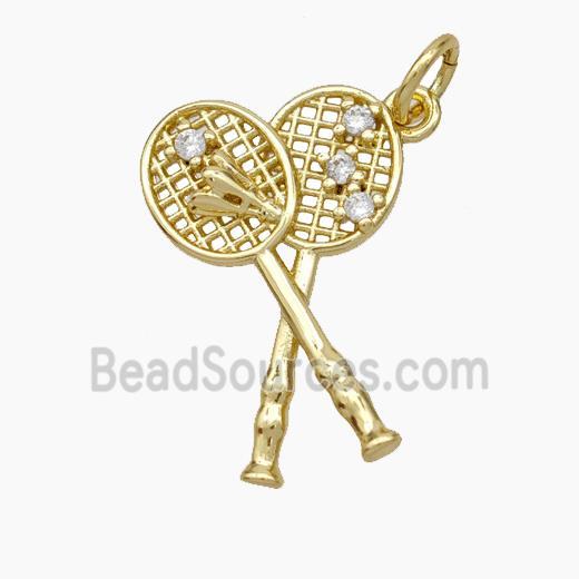 Badminton Racket Charms Copper Pendant Pave Zirconia Sports Gold Plated