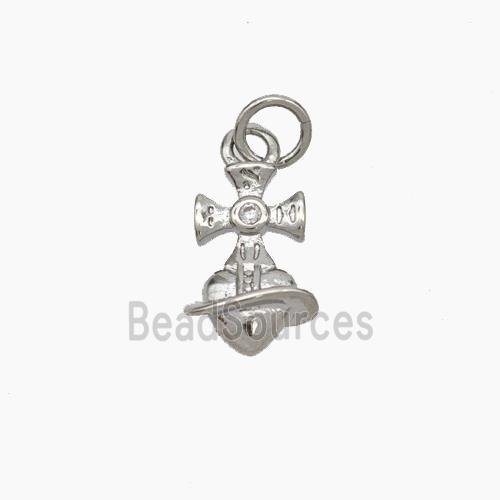 Copper Cross Heart Pendant Pave Zirconia Platinum Plated