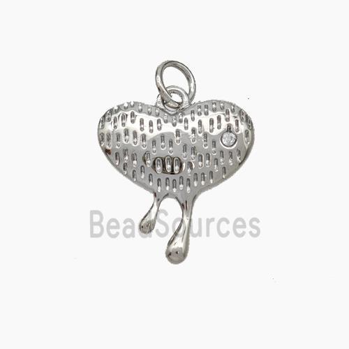 Copper Heart Pendant Pave Zirconia Platinum Plated