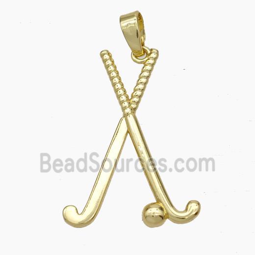 Hockey Stick Charms Copper Pendant Sports Gold Plated