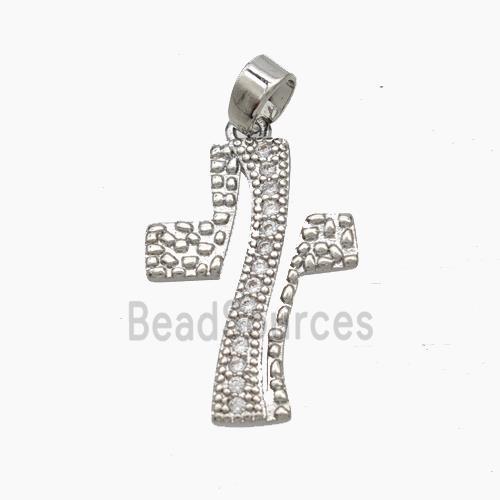 Copper Cross Pendant Pave Zirconia Platinum Plated