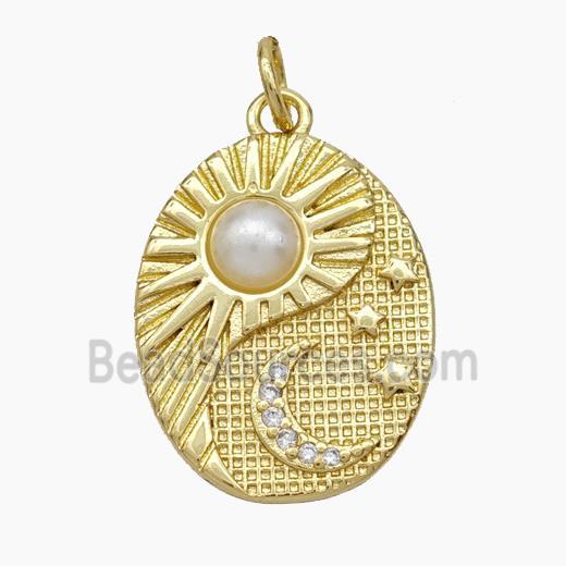 Copper Taichi Pendant Pave Pearlized Resin Yinyang Moon Sun Gold Plated