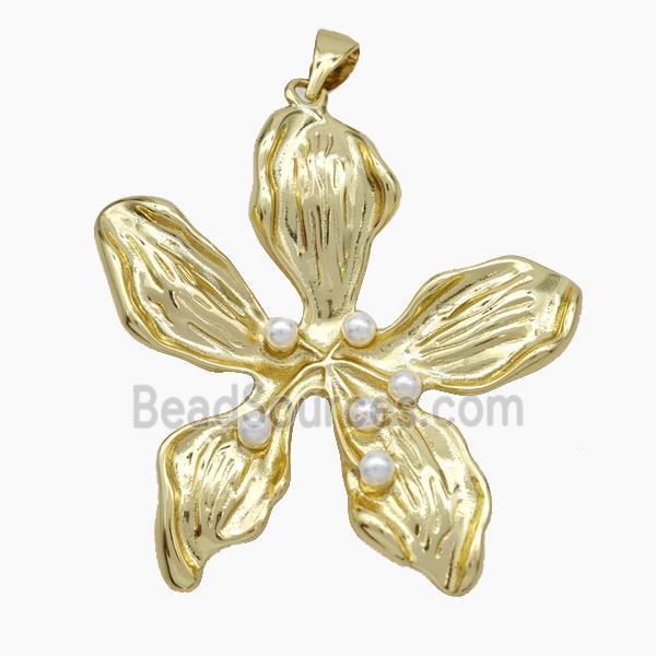 Copper Flower Pendant Pave Pearlized Resin Gold Plated