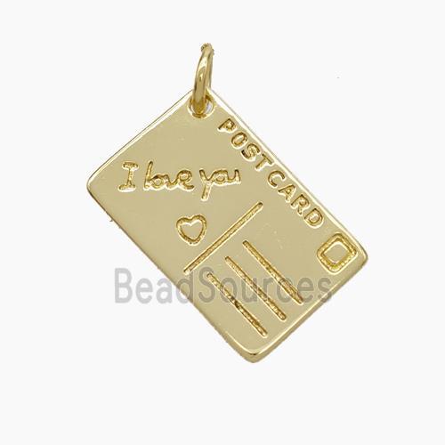 Post Card Charms Copper Pendant ILoveYou Gold Plated