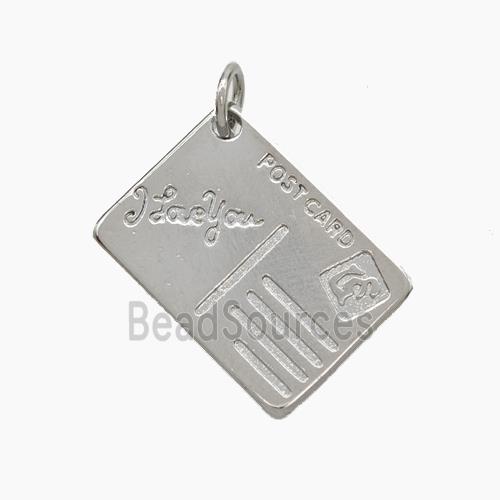 Post Card Charms Copper Pendant ILoveYou Platinum Plated
