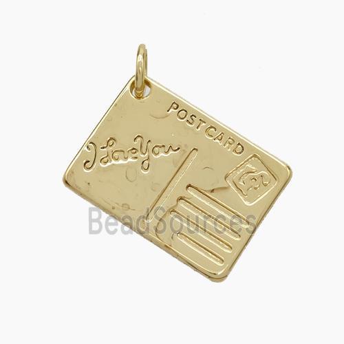 Post Card Charms Copper Pendant ILoveYou Gold Plated