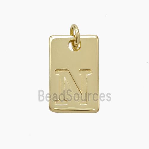 Copper Card Pendant Letter-N Gold Plated