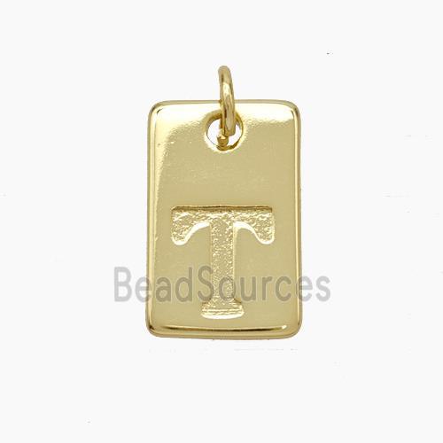 Copper Card Pendant Letter-T Gold Plated