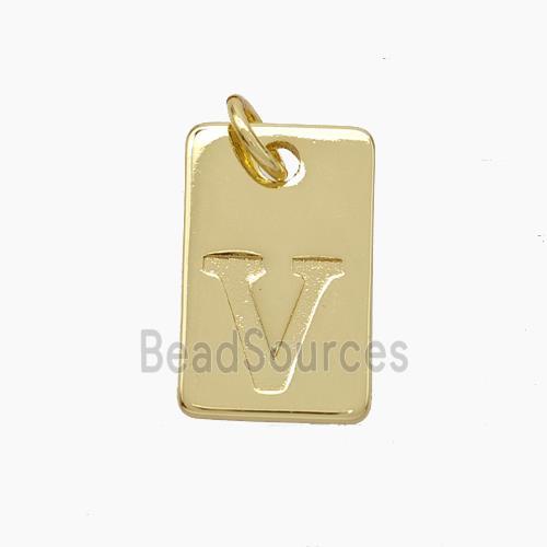 Copper Card Pendant Letter-V Gold Plated