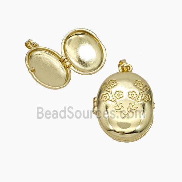 Copper Oval Locket Pendant Flower Gold Plated