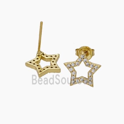 Copper Star Stud Earrings Pave Zirconia Gold Plated