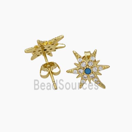 Copper Star Stud Earrings Pave Zirconia Gold Plated