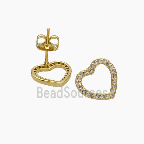 Copper Heart Stud Earrings Pave Zirconia Gold Plated